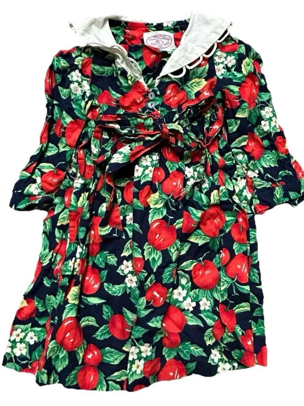Vintage Toddler Girl Plum Pudding Ltd. Long Sleeve Dress Apples Size 3T